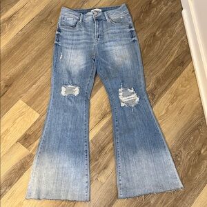 Classic Blue Distressed Flare Jeans